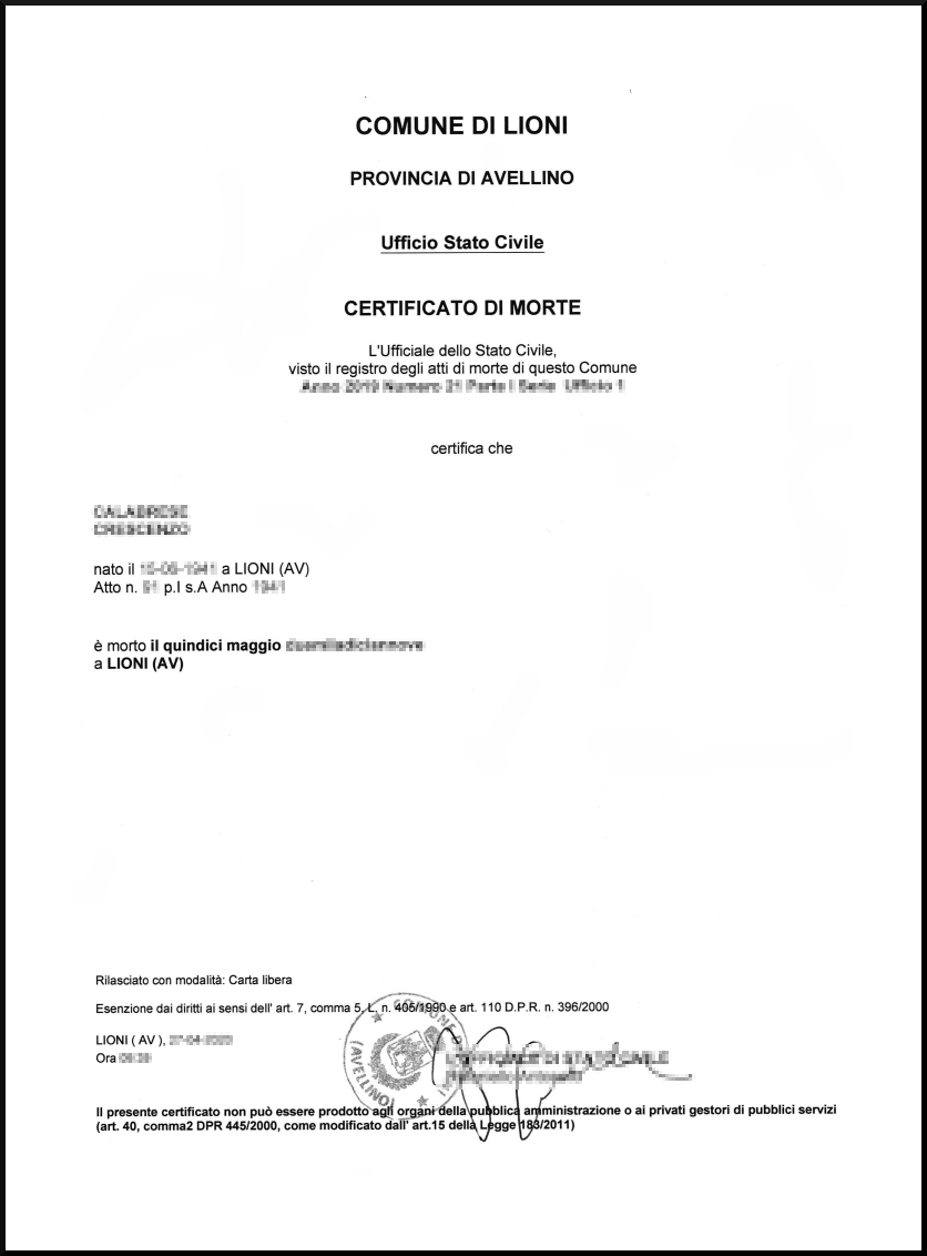 certificato di morte Online in un click