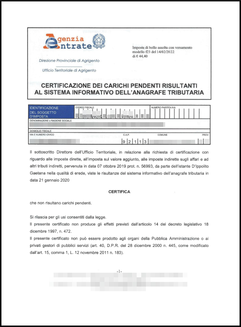 Certificato Carichi Pendenti Agenzia Delle Entrate Online
