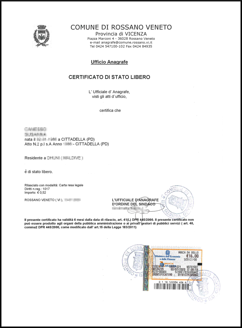 certificato di Stato libero Online