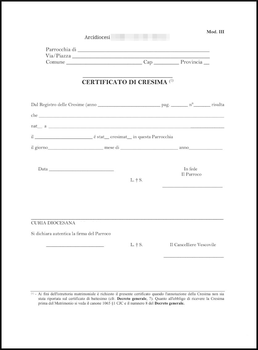 Certificato di Cresima - Online