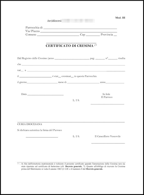Certificato di Cresima - Online