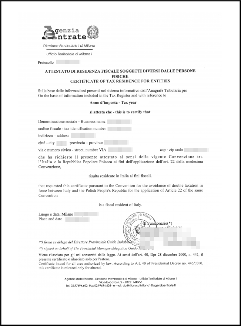 Certificato di residenza fiscale Online