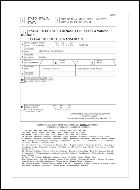 Estratto di nascita multilingue Online in un click