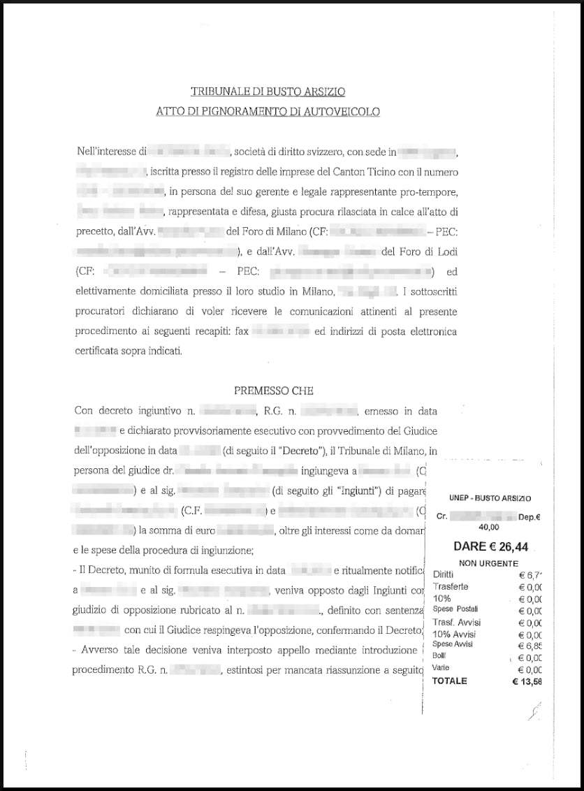 Trascrizione pignoramento autoveicolo Online
