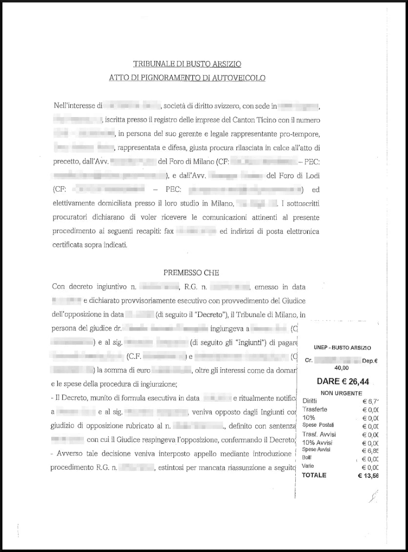 Trascrizione pignoramento autoveicolo Online