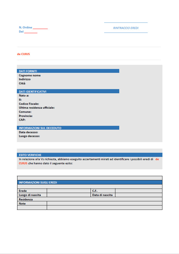 Rintraccio eredi Online Veloce