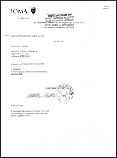 Estratto di morte Online in un click