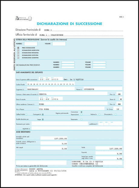 Dichiarazione Successione Online