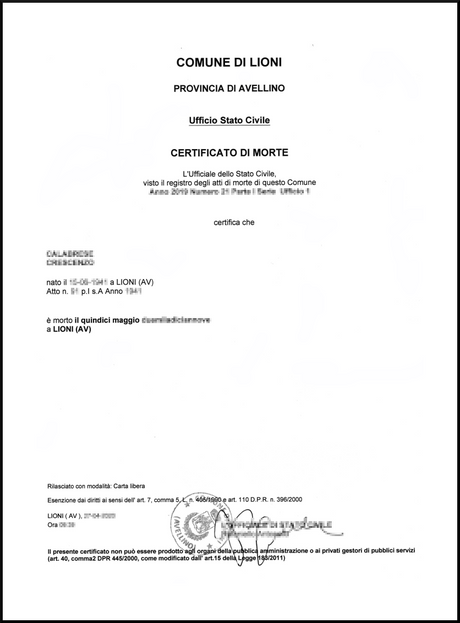 certificato di morte Online in un click